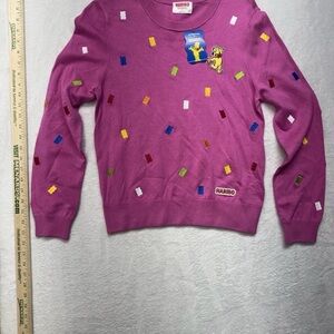 Haribo Goldbears Pink Knit Sweater Embroidered Gummy Bears Womens Small NWT